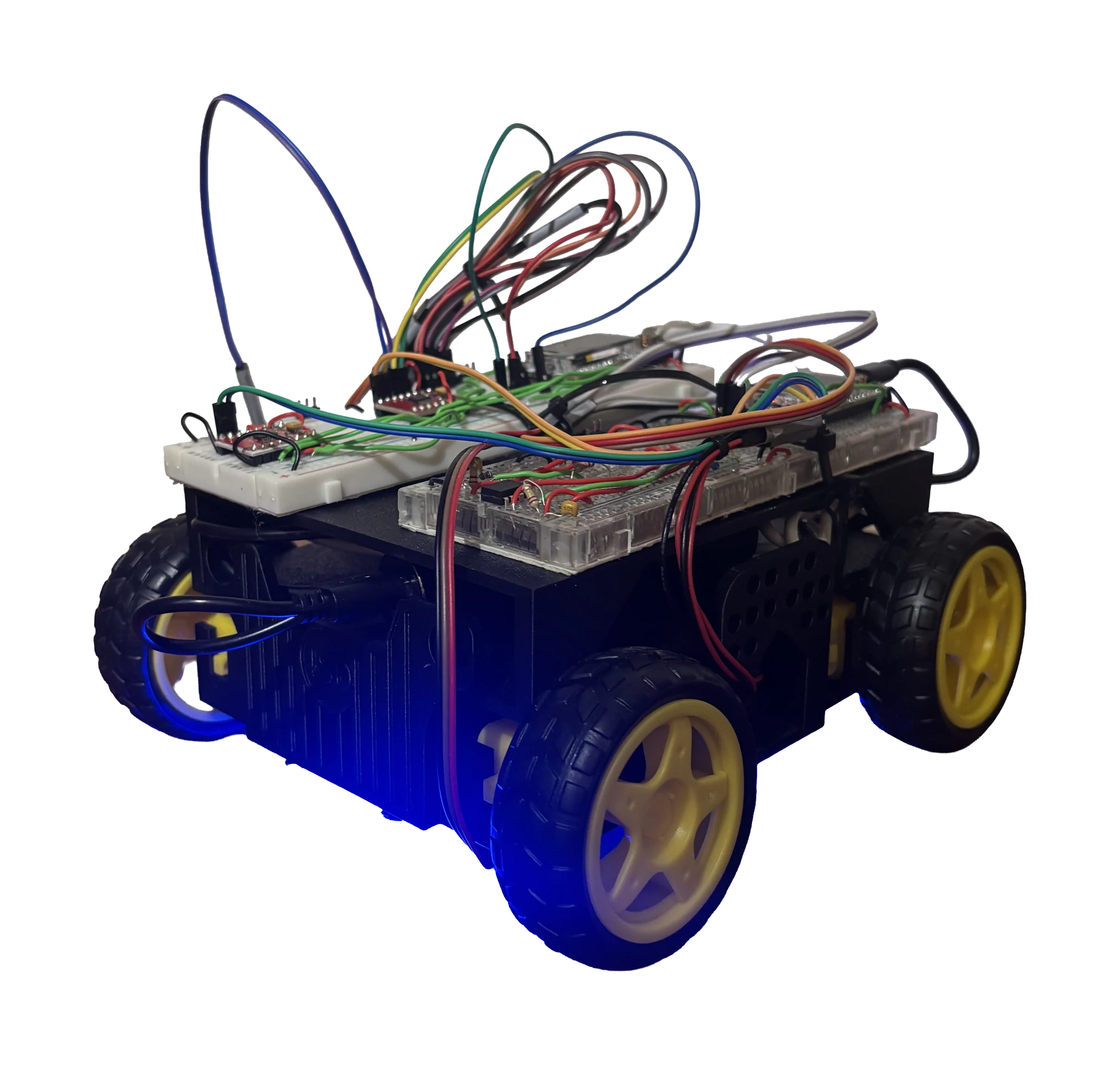 ESP32 car with its controller, wiring and wheels